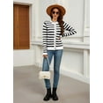 thumbnail image 5 of Women'S Cardigan Sweaters Striped Open Front Button Down Knitted Coat Cropped Fall Outwear White & Black XL, 5 of 6