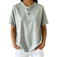 thumbnail image 2 of Kinrui Short Sleeve Sweatshirts for Women Casual Crew Neck Button Pullover Tops Lightweight Solid Color Sweater Shirts Gray L, 2 of 6