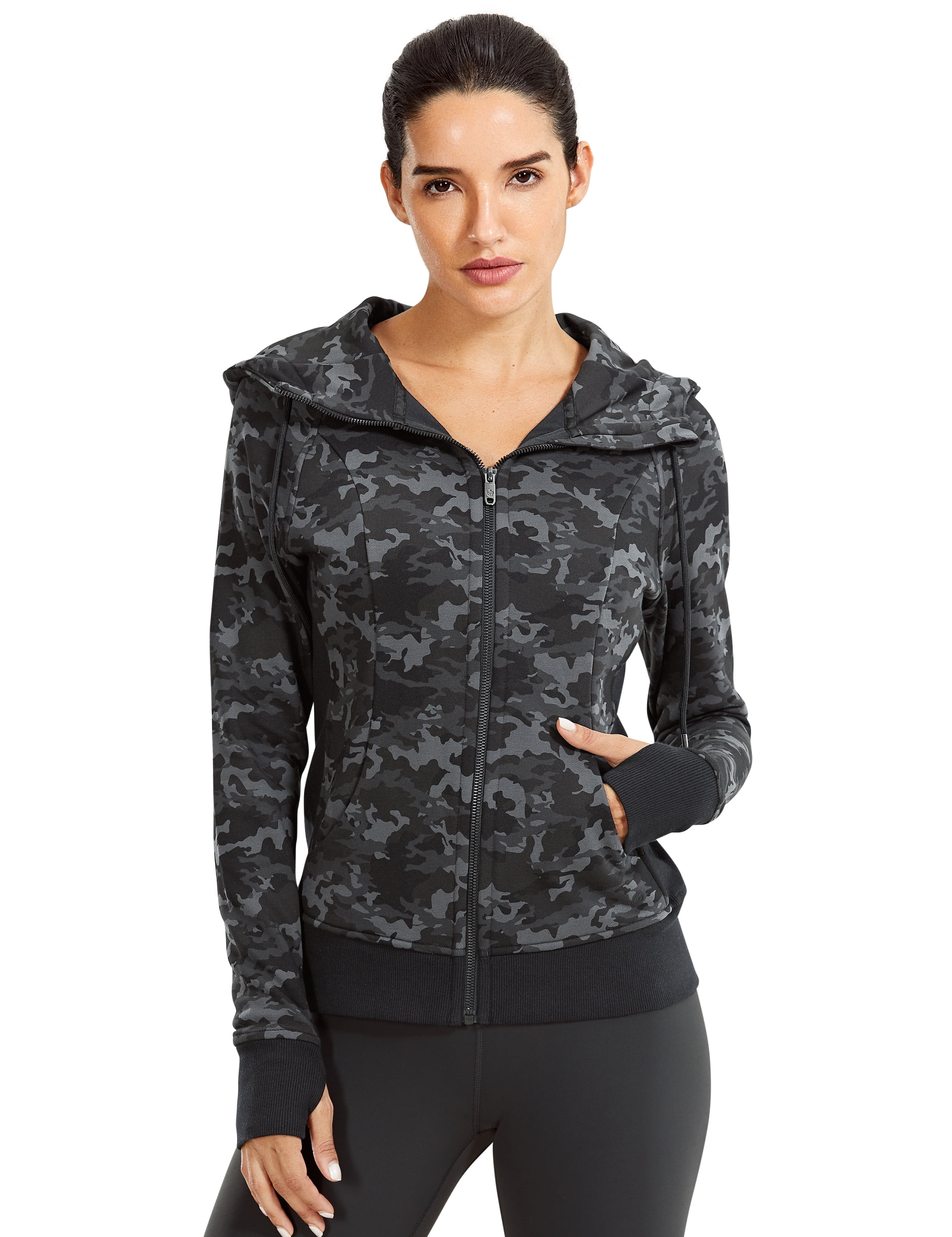 CRZ YOGA Womens Cotton Hoodies Sport Workout Full Zip Hooded Jackets Sweatshirt 