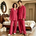 thumbnail image 4 of 2026 Casual Wear Adult Family Matching Pajamas Set - Soft Solid Color Button-Down Loungewear - Loose Fit Long Sleeve Top & Long Pants Two-Piece Casual Sleepwear, 4 of 6