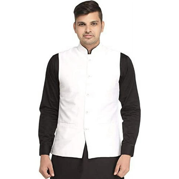 Royal Men's Traditonal Silk Blended Nehru Waistcoat Jacket (Off White, 38)