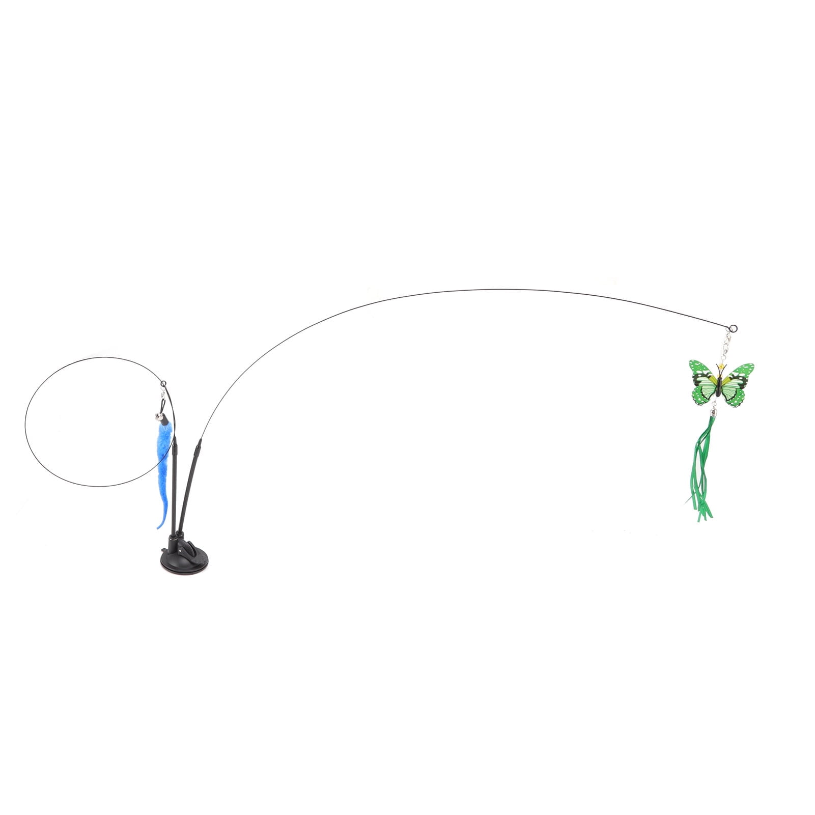 Cat Teaser Stick Toy, Double End Boredom Relief Bendable Suction Cat Feather Wand Toy Removable Steel Wire  For Indoor Green Scalewing And Blue