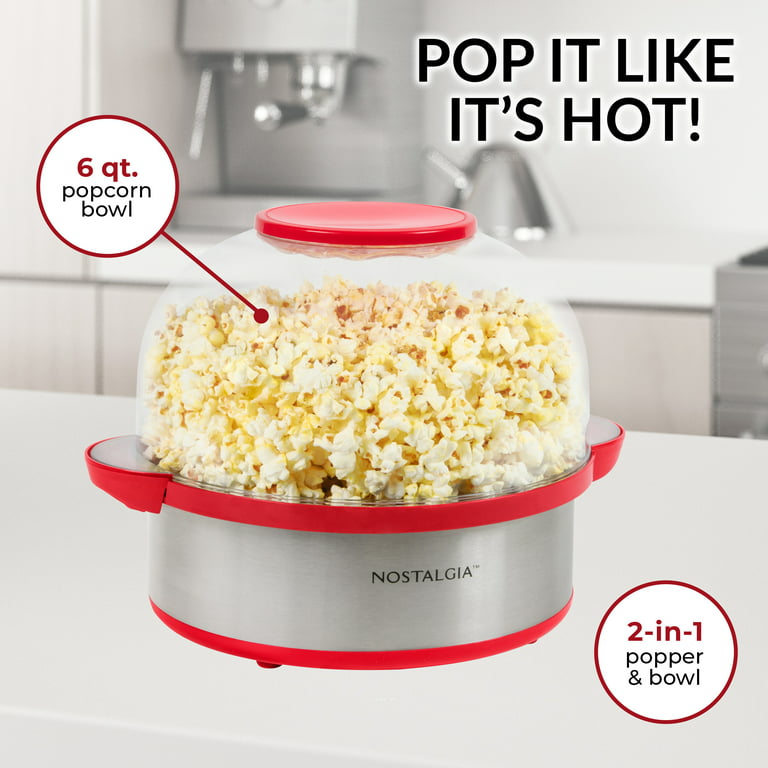 Nostalgia Hot-Air Electric Popcorn Maker, 12 Cups, Healthy Oil Free Popcorn  with Measuring Scoop, Red