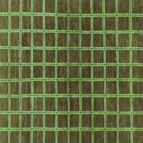 Ahgly Company Machine Washable Indoor Square Checkered Turquoise Blue Modern Area Rugs, 8' Square