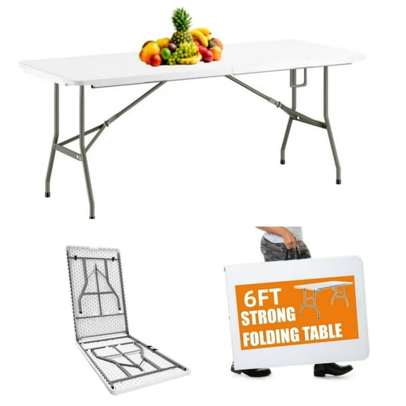 VTOY 6FT Folding Table White Plastic Folding Table Portable Long Foldable Tables Indoor Outdoor Picnic Camping Fold Table 6 Foot Party Table (4ft, 6ft, 8ft)