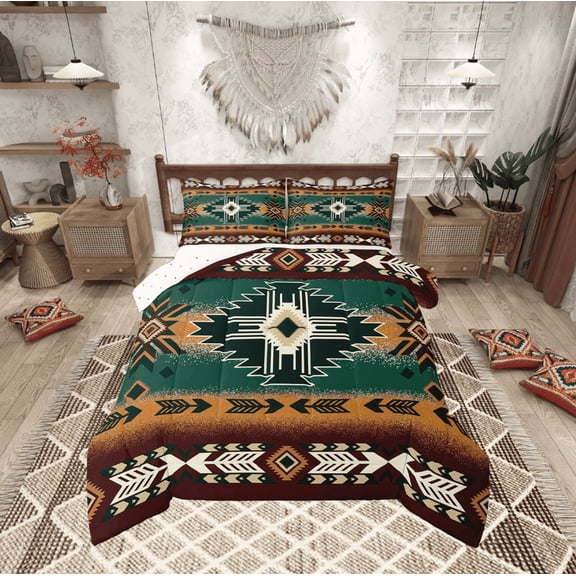 Erosebridal Bohemian Aztec Bedding Twin Comforter Set,Hippie Tribal Down Comforter,Lightweight Reversible Bedding Sets Twin with Comforter,Boho Decoration,3pcs