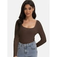 thumbnail image 6 of Womens Casual Long Sleeve Scoop Neck Slim Fitted Basic Top, 6 of 6