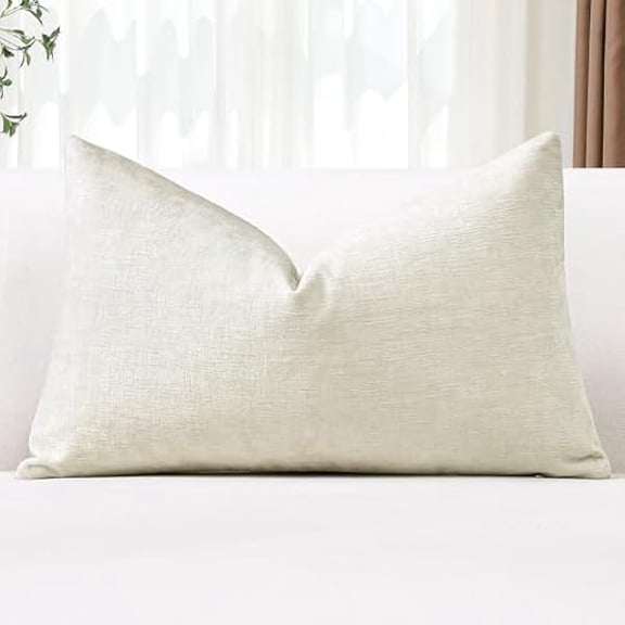 Eryueer Chenille Cushion Covers 40x60 cm Soft Cream White Decorative Throw Pillow Covers 16x24 Inch Lumbar Cushion Case Solid Pillowcases for Couch Sofa Living Room Bed Home Decor (Cream White)