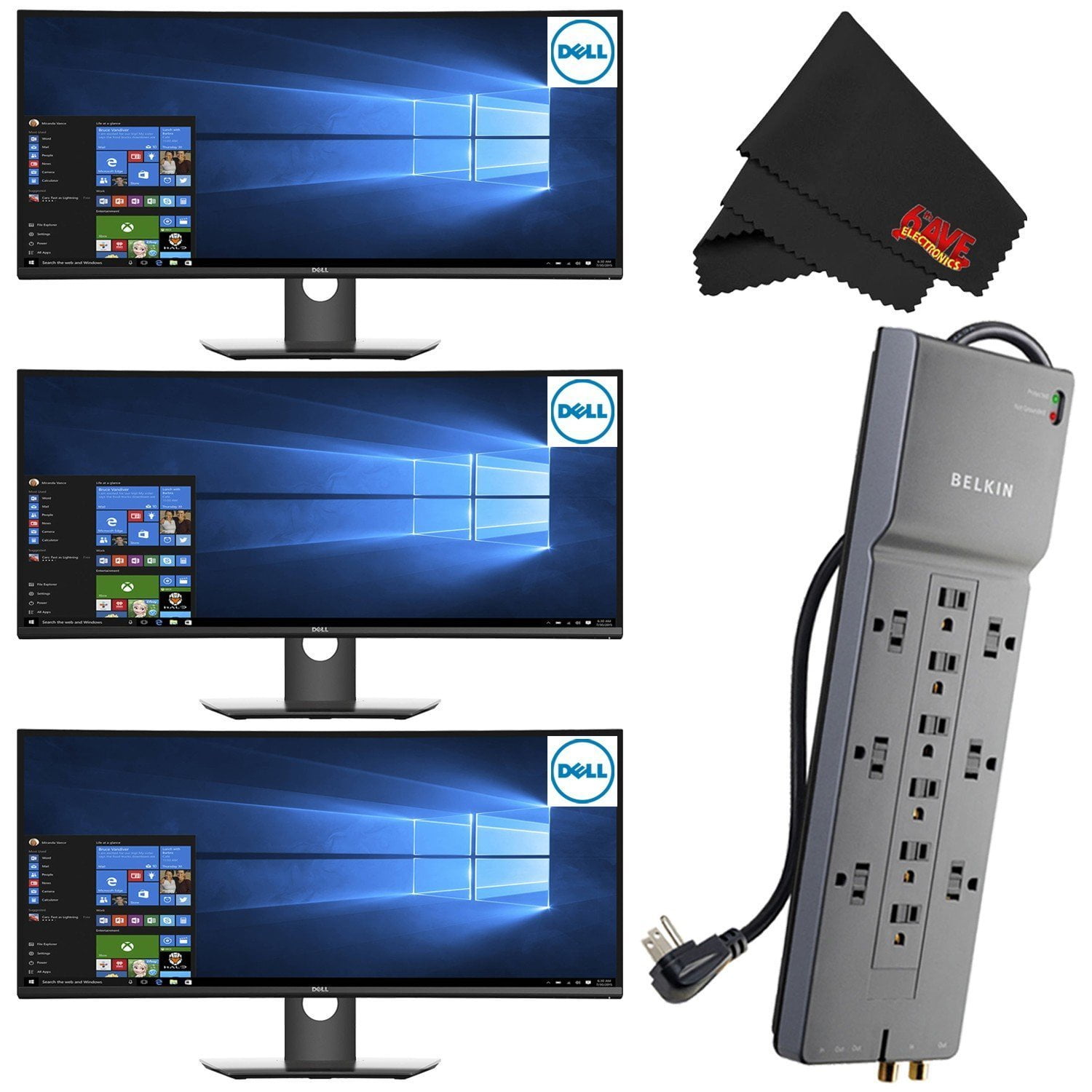Dell Ultrasharp 34 21 9 Curved Ips Monitor U3417w Belkin Be112230 08 12 Outlet Power Strip Surge Protector Be112230 08 Microfiber Cloth