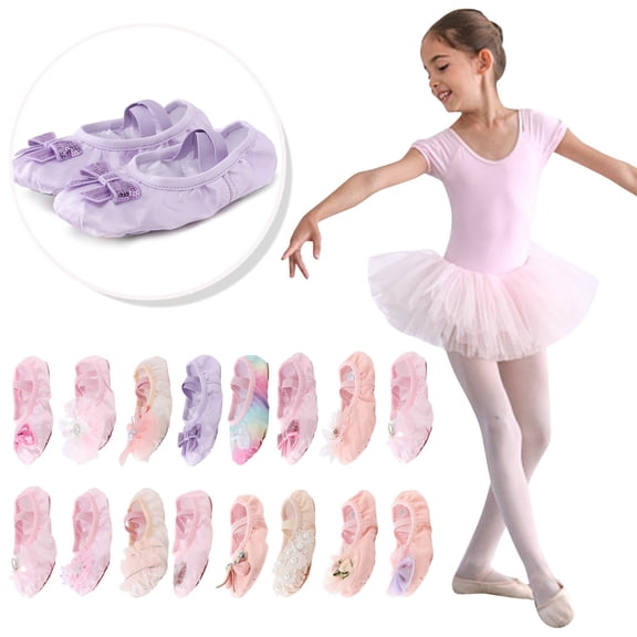 Caixia Ballet Shoes for Girls Boys, Satin Dance Practice Slippers Split Soft Leather Flat Sole Yoga Gymnastics Shoes