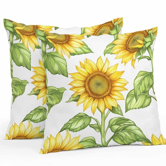 Waterproof Throw Pillow Covers Set of 2, 20x20 Inch Summer Sunflowers Decorative Pillowcases Outdoor Pillow Slip Cushion Covers Set for Couch Tent Spring Botanical Yellow Flowers