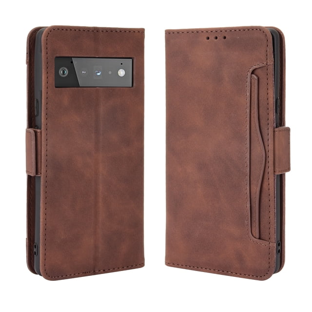 Case for Google Pixel 6 Pro Cover Adjustable Detachable Card Holder Magnetic closure Leather Wallet Case - Brown