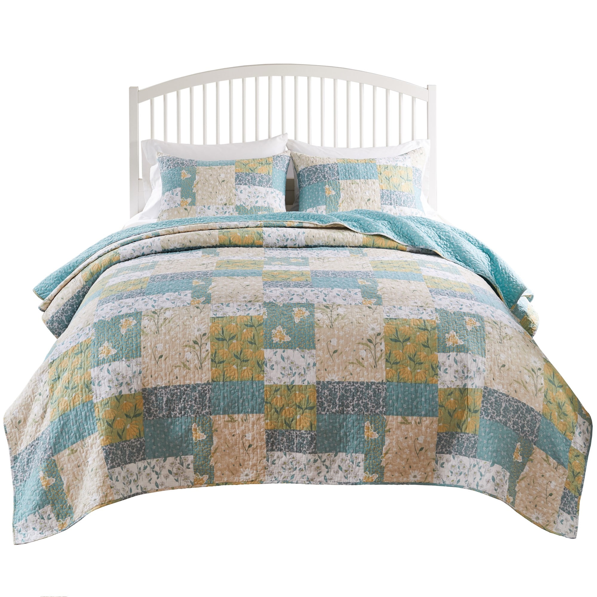Greenland Home Evangeline Cotton-Rich Modern Floral Quilt Set, 3-Piece King/Cal King