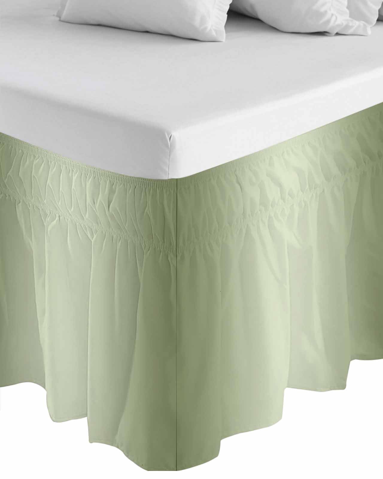 Sage Green Ruffle Bed Skirt Queen Size Ombre Solid Color Gradient Modern Art Adjustable Elastic Dust Bed Skirts Wrap Around Bedskirt Wrinkle Free Easy Fit with 18 Inch Drop