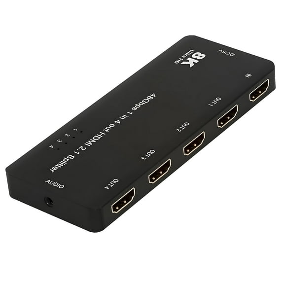 Xiwai HDMI Splitter 8K 60hz Ultra-HD Converter Compatible 2.1 Switch 1-IN-4-OUT 48Gbps UHD Hub Support HDCP SST Extended 4K@120hz 3.5mm Audio