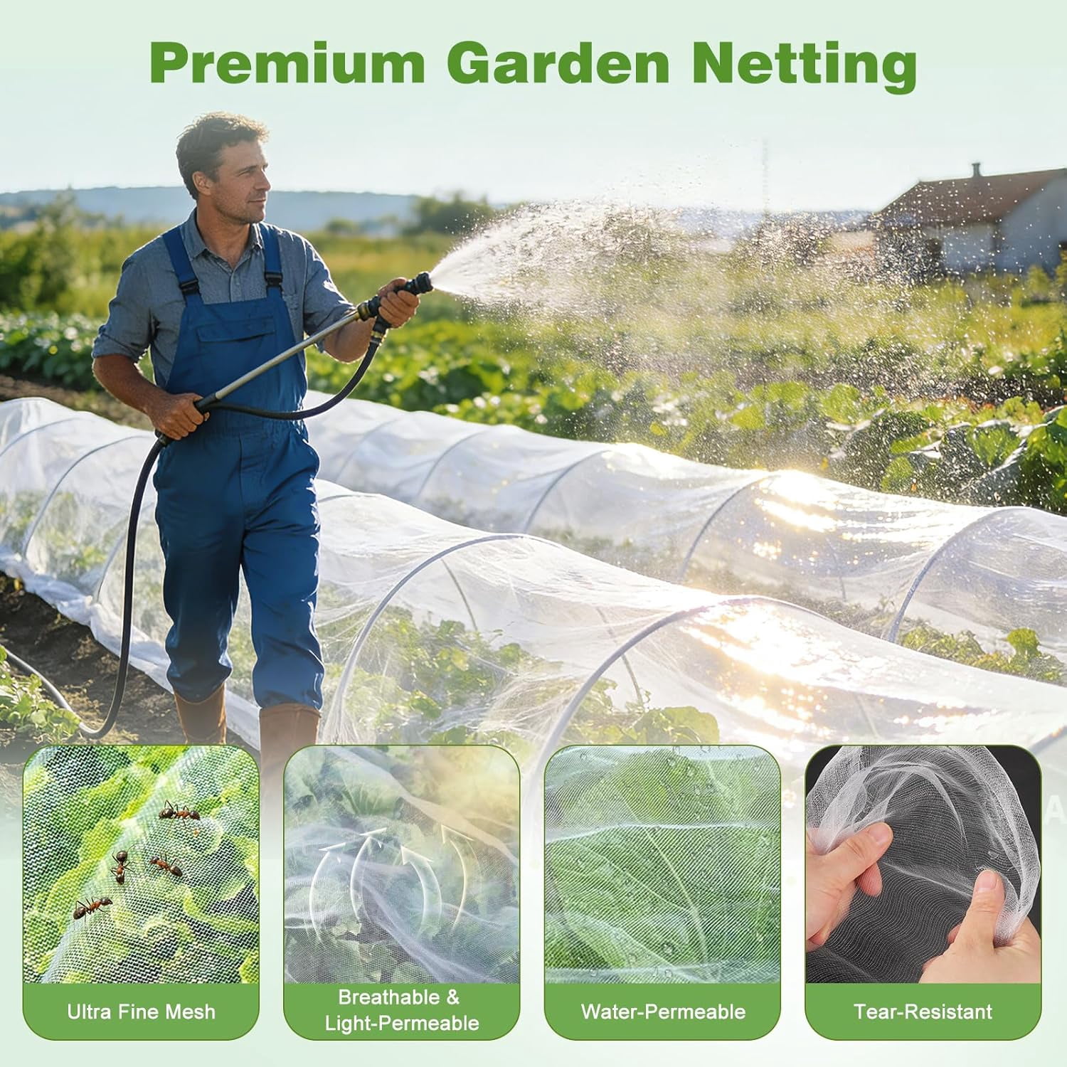 Garden Netting Pest Barrier, 10 X 50FT Insect for Raised Beds, Mesh Bug Row Cover Vegetables, Fruit Trees, Blueberry Bushes
