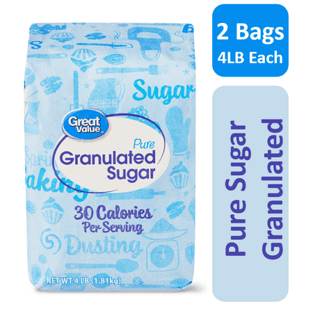 (2 Pack) Great Value Pure Cane Sugar, 4 lb (Best Sugar To Use For Diabetics)