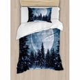 thumbnail image 3 of Winter Duvet Cover Set Queen Size, Dreamy Winter Night with a Big Full Moon and a Bench in Park Stars in the Darkness, Decorative 3 Piece Bedding Set with 2 Pillow Shams, Blue White, by Ambesonne, 3 of 3