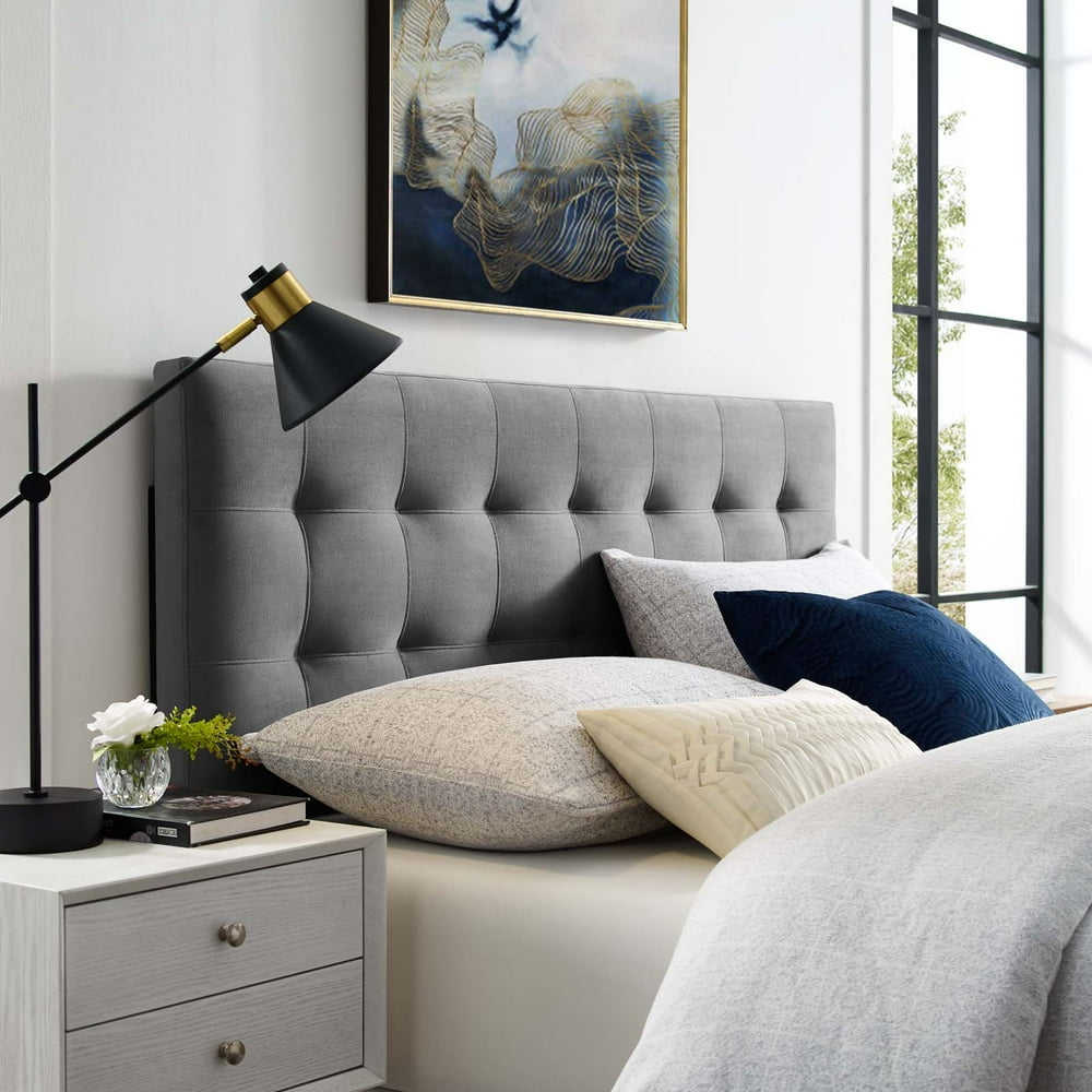 Emily Full Biscuit Tufted Performance Velvet Headboard in Gray
