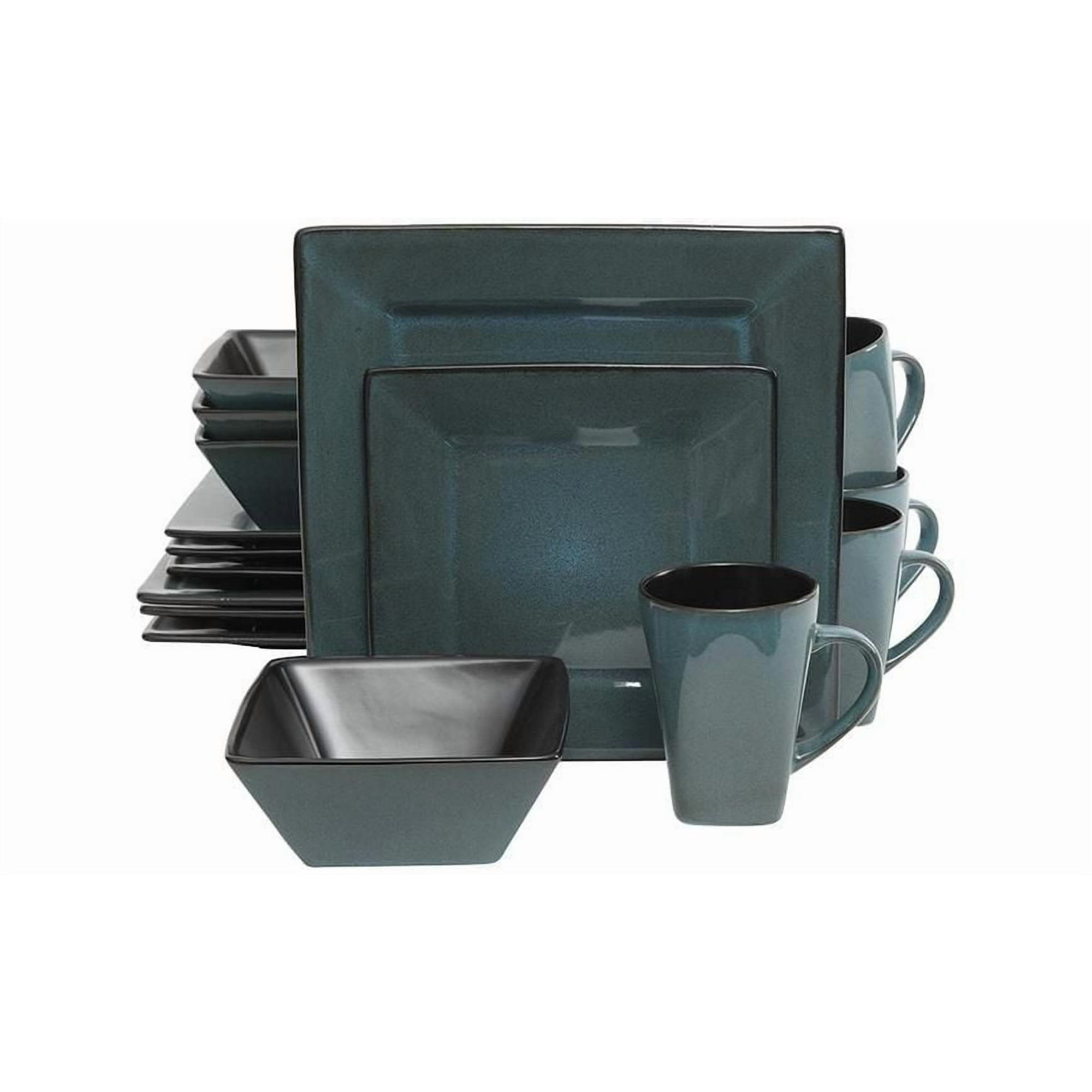 Gibson Elite Kiesling 16pc Square Stoneware Dinnerware Set, Blue