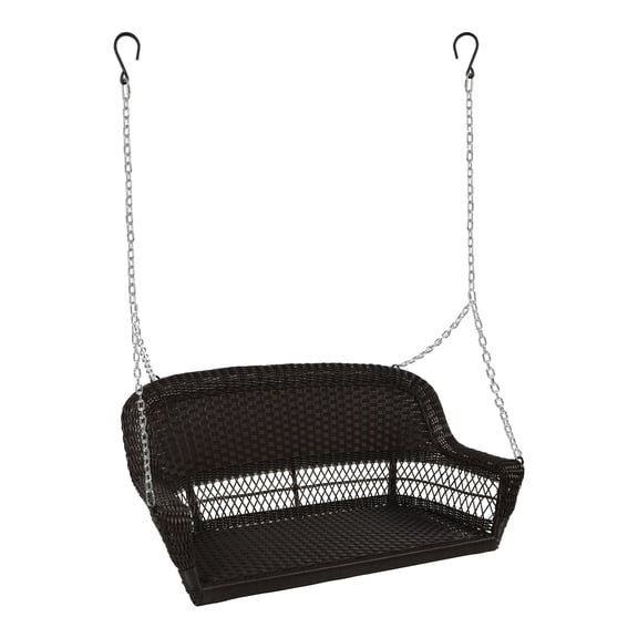 Pemberly Row Resin Wicker Porch Swing in Black