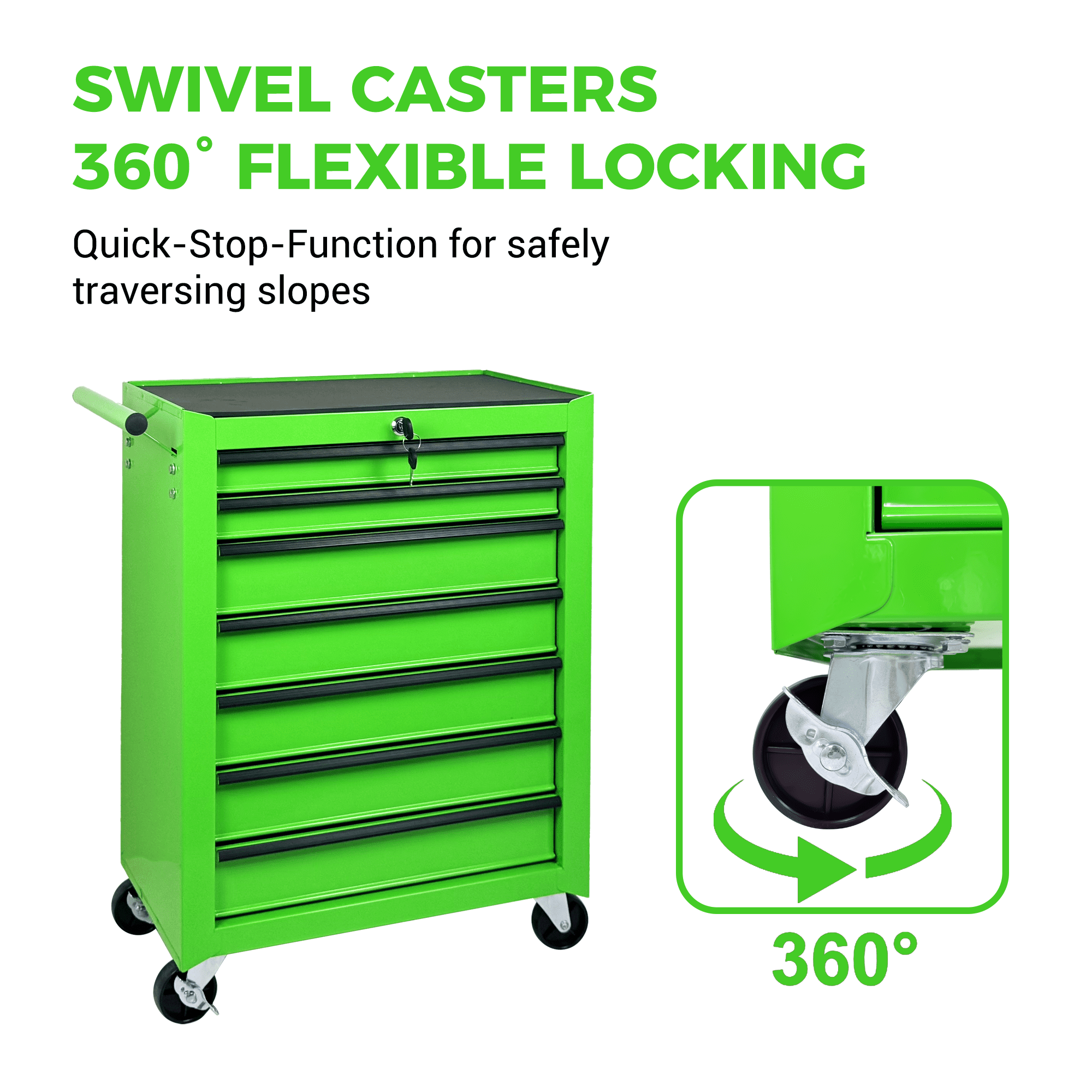 20-Inch Rolling Metal Tool Chest with 7 Drawers and Ball-Bearing Slides, Steel Tool Storage Cabinet with Lockable Wheels, Green