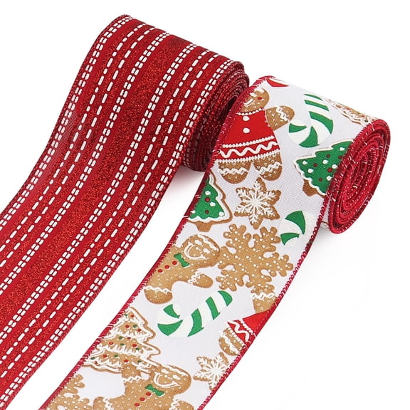 Hying 2 Rolls Christmas Wired Gingerbread Man Burlap Ribbon for Crafts Wreath Bows