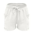 thumbnail image 4 of Clearance! Dndif Linen Shorts For Women Women's Fashion Casual High Waist Pants Straight Leg Sports Casual Loose Shorts Beach Shorts For Women White S-3XL, 4 of 5