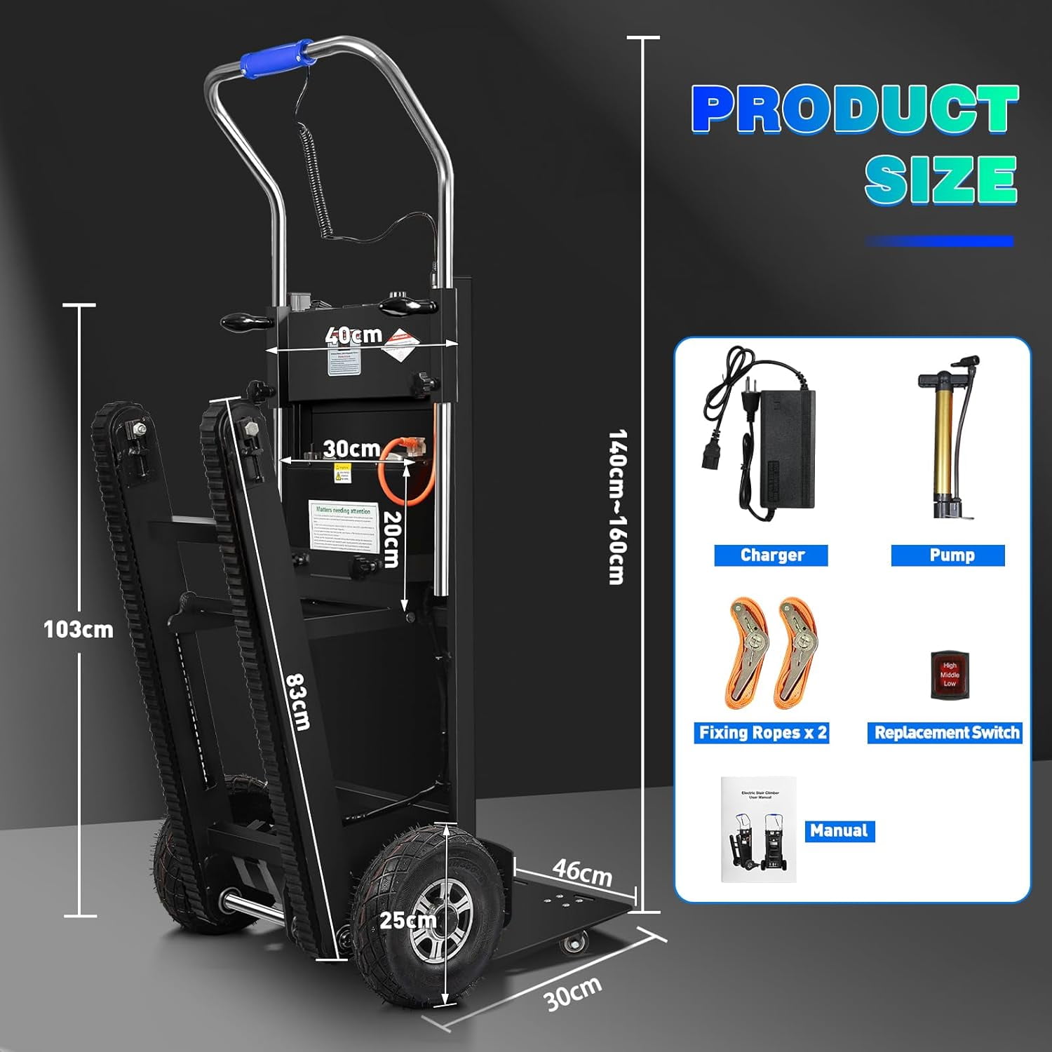 Esheno Electric Stair Climbing Hand Truck 900 lb Capacity 1250W Motor Heavy Duty Stair Climber for Furniture Logistics black