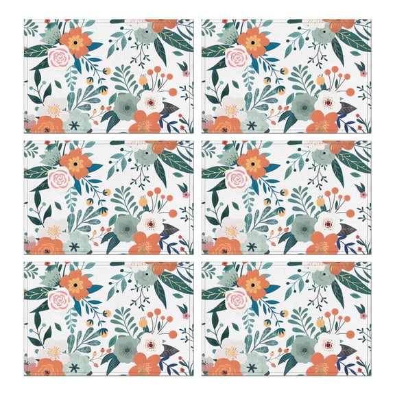 Pioneer Flower Floral Print Pattern Summer Placemats Table Placemats Set Of 6-Linen Kitchen Washable Placemats Table Mats 12x18 Inch Non-Slip Heat Resistant