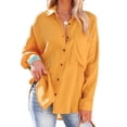 thumbnail image 1 of Camisas con cuello en V para mujer, con botones, manga larga de murciélago, blusas casuales de gran tamaño con bolsillo, 1 of 6