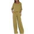 thumbnail image 2 of GZWYHT Two Piece Sets for Women Lounge Sets for Women Women's Casual And Fashionable Pants Beach Set Top Cotton And Linen Two Piece Set Two Piece Sets for Women Summer Sets for Women Yellow XL, 2 of 6