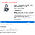 thumbnail image 2 of Starter - Compatible with 2001 - 2005 Mitsubishi Eclipse 3.0L V6 2002 2003 2004, 2 of 2