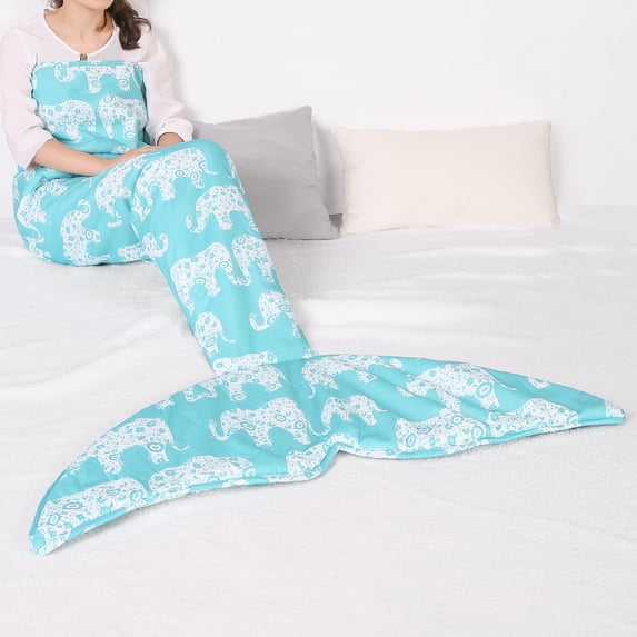 Elephant Parade Mermaid Shape Sherpa Throw Aqua Single 30x75