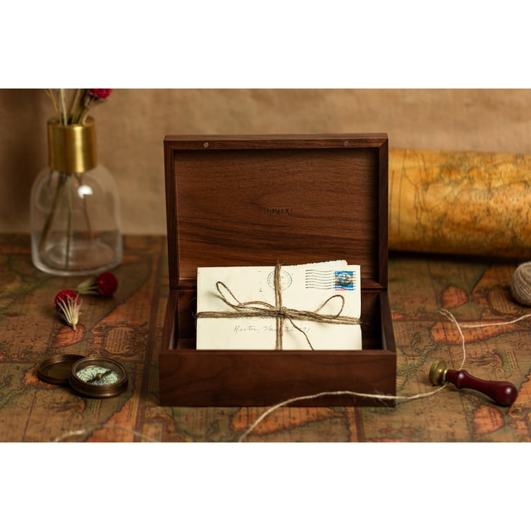  LIQIX Wooden Box with Hinged Lid - Small Wood Storage