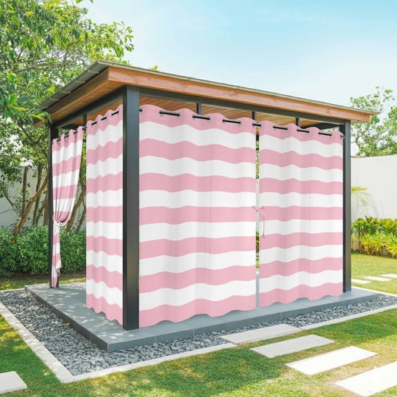 Pink and Outdoor Curtains for Patio Waterproof, White Stripes Grommet Curtains for Porch Outside Privacy Drape for Gazebo Garden Pergola, 1 Panel, 54x84in