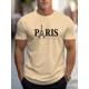 thumbnail image 2 of Camiseta de verano 100% algodón puro para hombre, de talla holgada, con estampado de letras PARIS, informal, cómoda, con cuello redondo y manga corta, 2 of 5