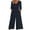 Navy, variant on ATOYSOY Women's V Neck Short Sleeve Activewear Jumpsuits Pants Wide Leg Relaxed Button Rompers High Waist Overalls Trousers Casual Work Track Pants Fashion Green L