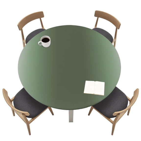 Vertical Stripe Round Fitted Tablecloth with Elastic Edged, Dark Green Deep Emerald Waterproof Table Cover for Dinner Outdoor Picnic Fits Round Tables up to 45"- 54" Diameter