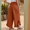 thumbnail image 5 of Linen Pants Women Summer Wide Leg Smocked Waist Ruffle Hem Palazzo Pants Boho Flowy Beach Vacation Pant with Pockets Orange 2XL, 5 of 8