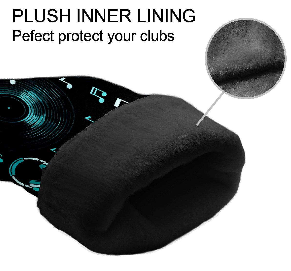 Golf Club Covers, Black MusicHeadphone Premium PU Leather Driver Hybrid Putter Head Covers with Velvet Lining, Waterproof Golf Gifts for Men Women