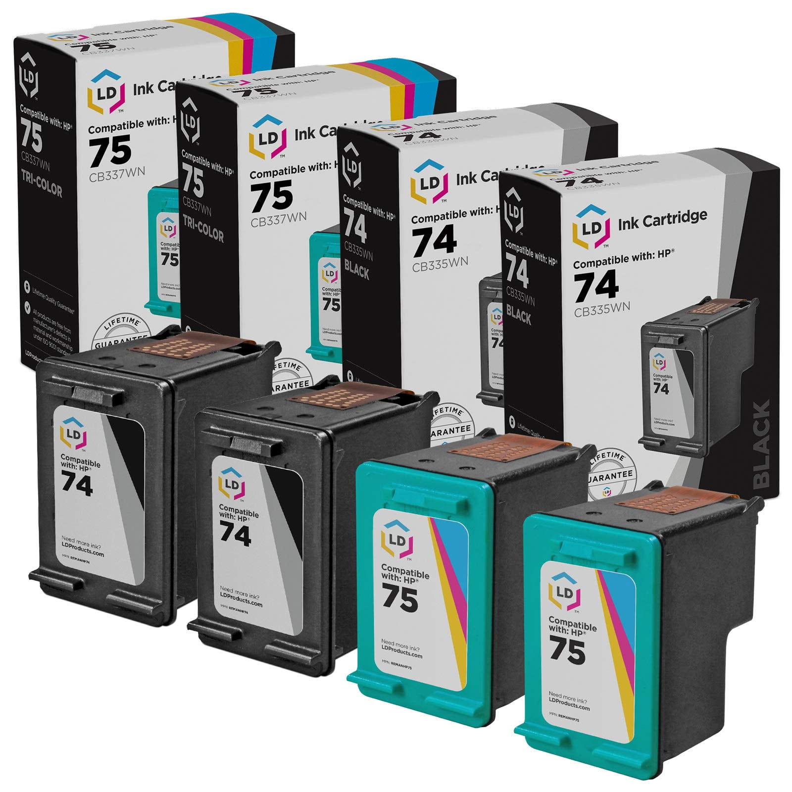 LD Products Ink Cartridge Replacements for HP 74 & 75 (2 Black, 2 Color