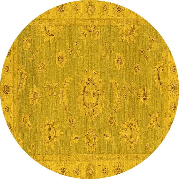 Ahgly Company Indoor Round Oriental Yellow Traditional Area Rugs, 3' Round