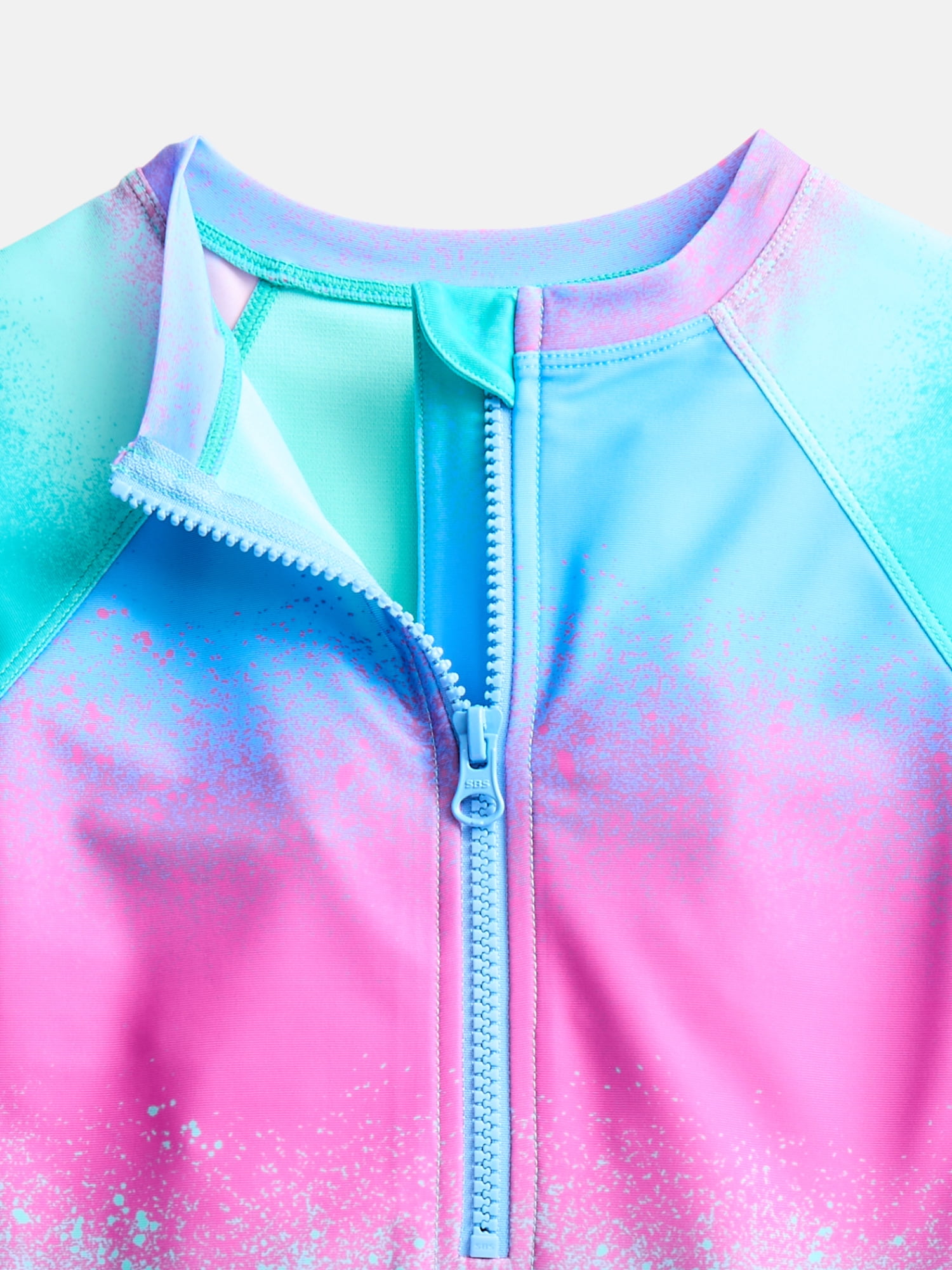 Wonder Nation Girls Zip Rash Guard Swimsuit with Long Sleeves, Sizes 4-16