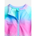 thumbnail image 2 of Wonder Nation Girls Zip Rash Guard Swimsuit with Long Sleeves, Sizes 4-16, 2 of 3