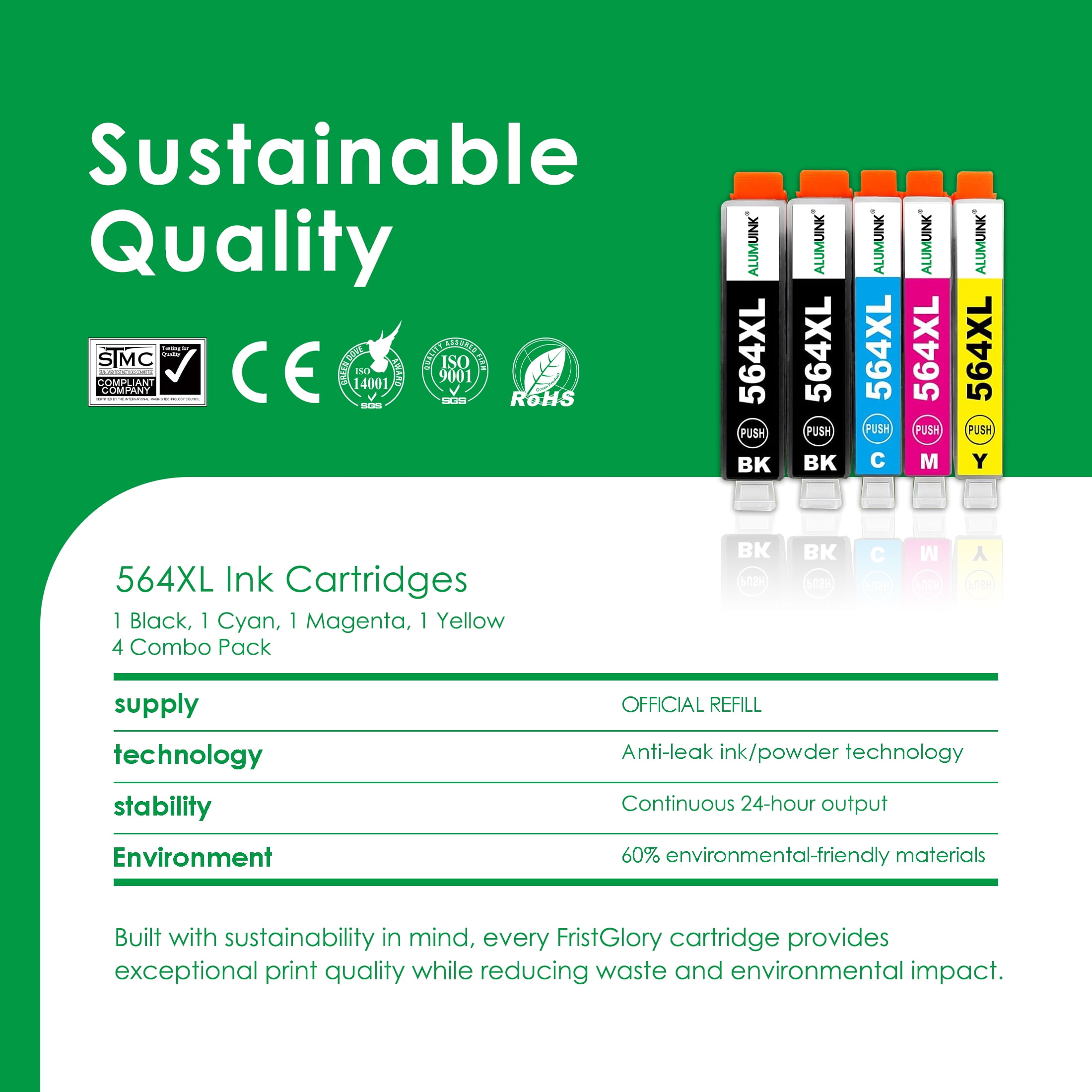 564XL Ink Cartridges Combo Pack 5-Pack (2Black/1Cyan/1Magenta/1Yellow) Compatible for HP564 Ink Cartridges for DeskJet 3520 OfficeJet 4622 Printers