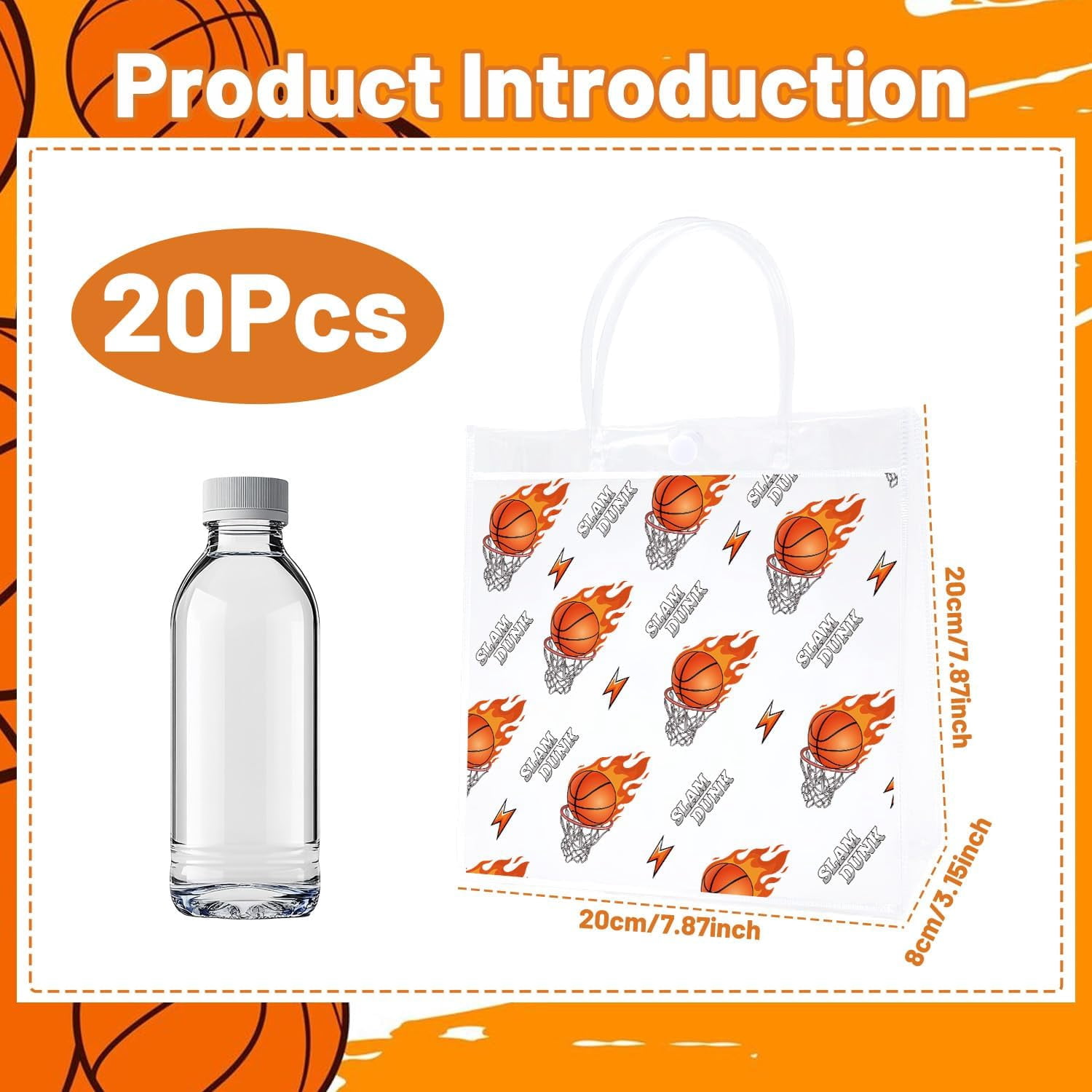 Basketball Clear Gift Bags - 20Pcs March Basketball Madness Clear PVC Goodie Candy Treat Bags with Handle Sport Themed Handbag for Indoor Outdoor Team Game Sports Theme Activities Supplies