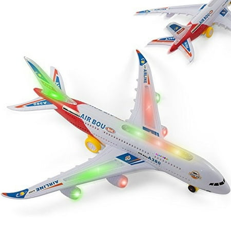 bump and go electric air bou a380 kids action airplane - kidsthrill big model plane with attractive lights and sounds - changes direction on contact - best for kids age 3 and up. (colors may