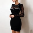 thumbnail image 4 of safuny Women's Mini Bodycon Party Beauty Dress Solid Shiny Lace Sequin Long Sleeve Winter Side Split Elegant Vacation Fall Dress High Neck Fashion Black XL, 4 of 7