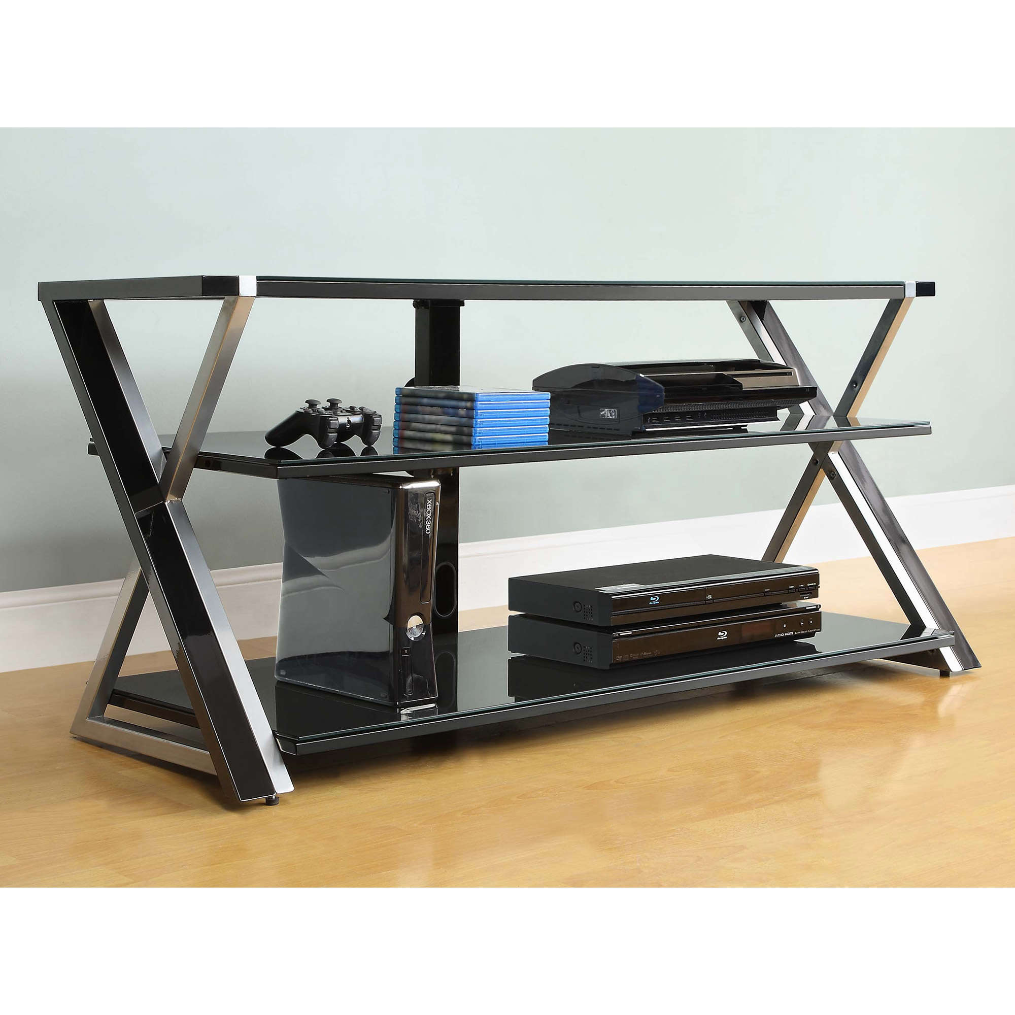 Whalen 3-in-1 Black TV Console for TVs up to 70", Black Glass Shelves - image 5 of 10